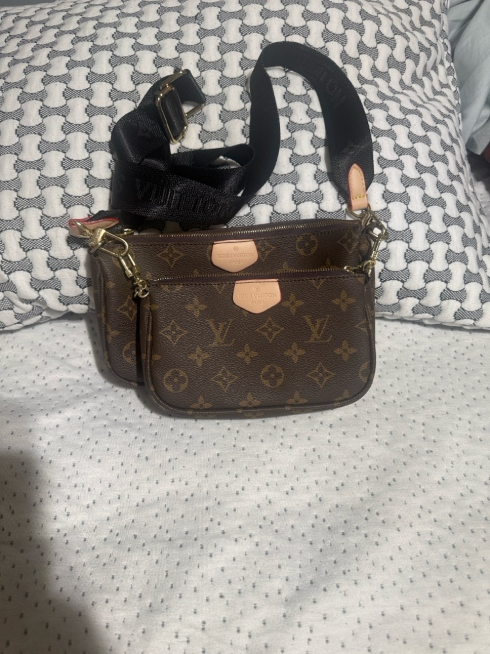 Monogram Triple Pouch Crossbody Bag in Brown